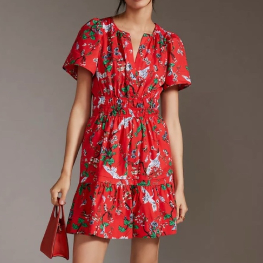Anthropologie Red Floral Mini Dress